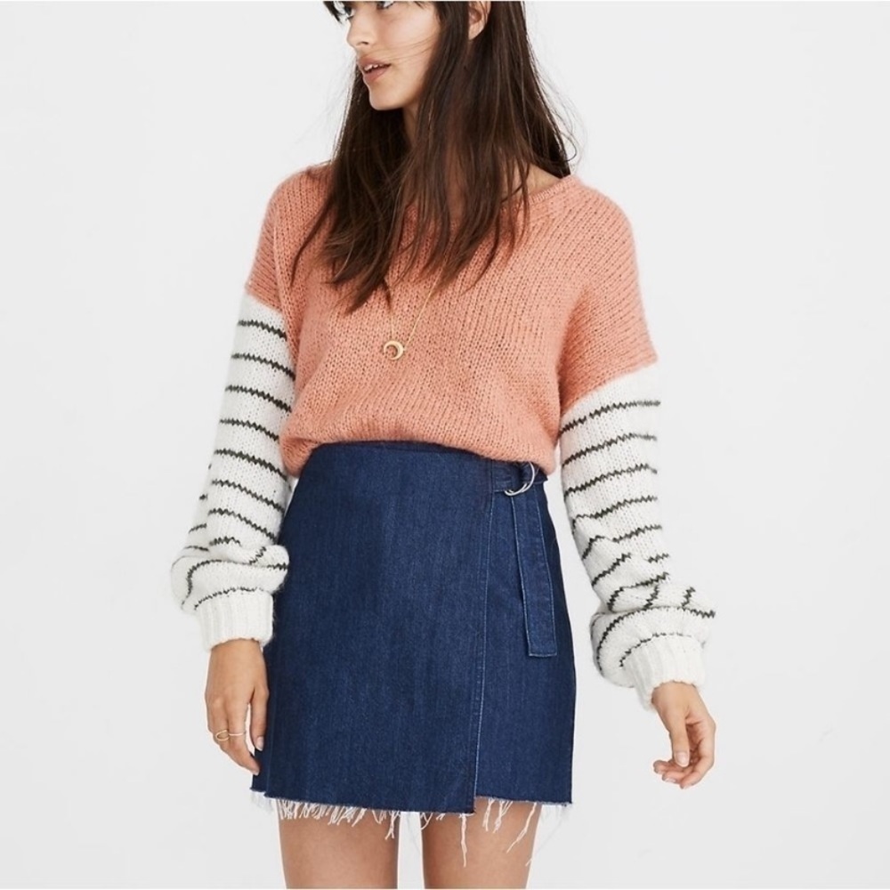 Madewell raw hem denim wrap mini skirt